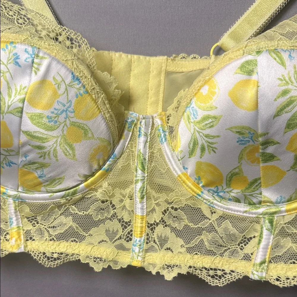 Adore Me Lemon‎ Print Lace Longline Bra 36C Yellow Floral Bralette - Picture 6 of 8